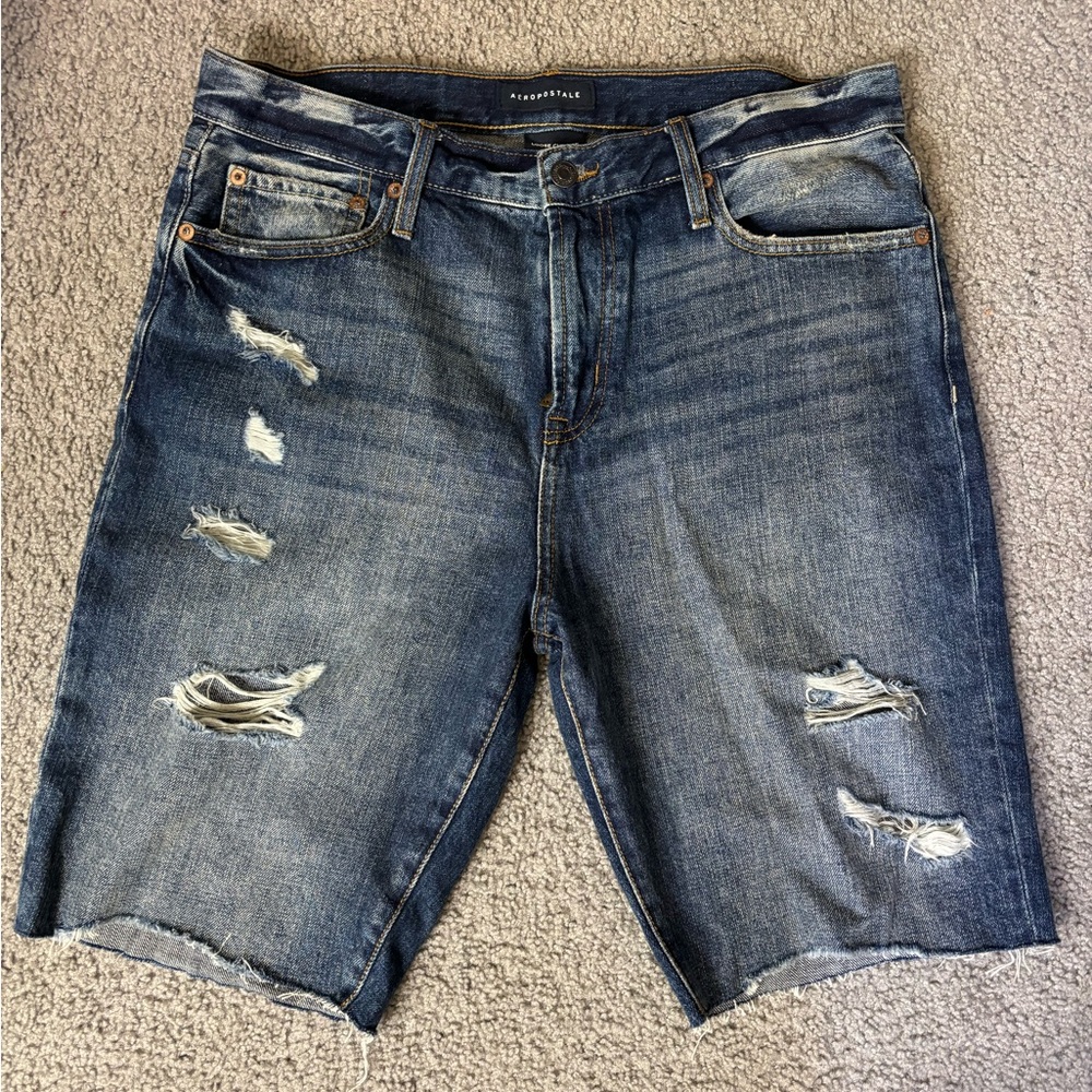 Aeropostale Men's Distressed Blue Jean Shorts
